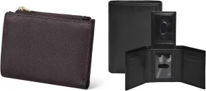 Leather Slim Minimalist Wallet for Men & Women & RFID Tri fold Wallet for Men