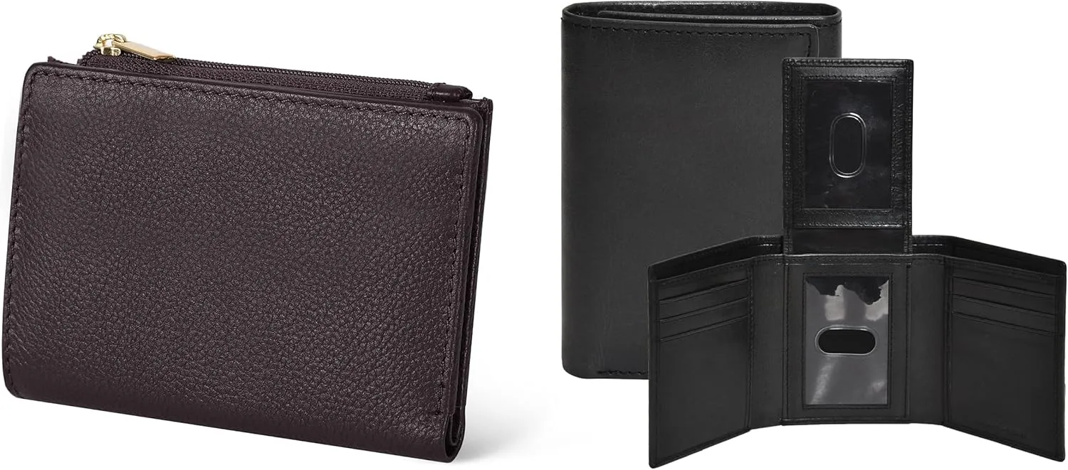 Leather Slim Minimalist Wallet for Men & Women & RFID Tri fold Wallet for Men