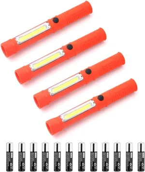 LED Battery Worklight Magnetic Flashlights,Unique Cool Gadget Tool for Men Dad Husband Gift Idea,Bulk Portable COB Work Lamp for Mechanic,BBQ,Car,Camping,Emergency (4 Pack,Orange,Batteries Included)
