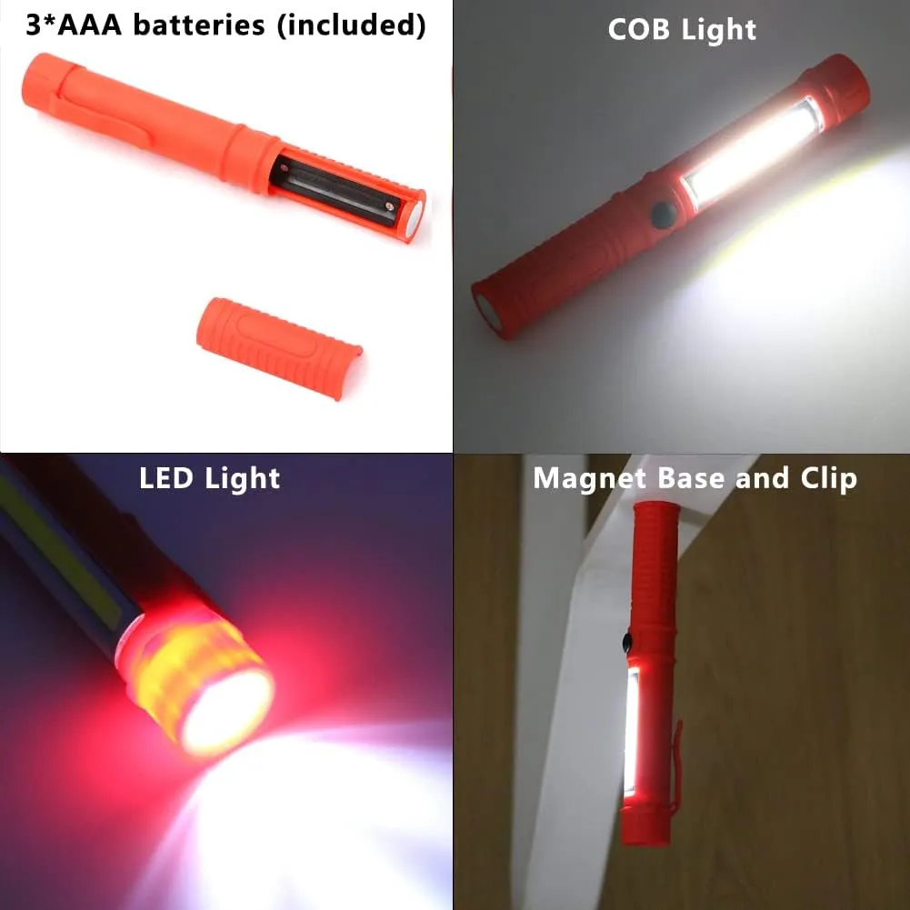 LED Battery Worklight Magnetic Flashlights,Unique Cool Gadget Tool for Men Dad Husband Gift Idea,Bulk Portable COB Work Lamp for Mechanic,BBQ,Car,Camping,Emergency (4 Pack,Orange,Batteries Included)
