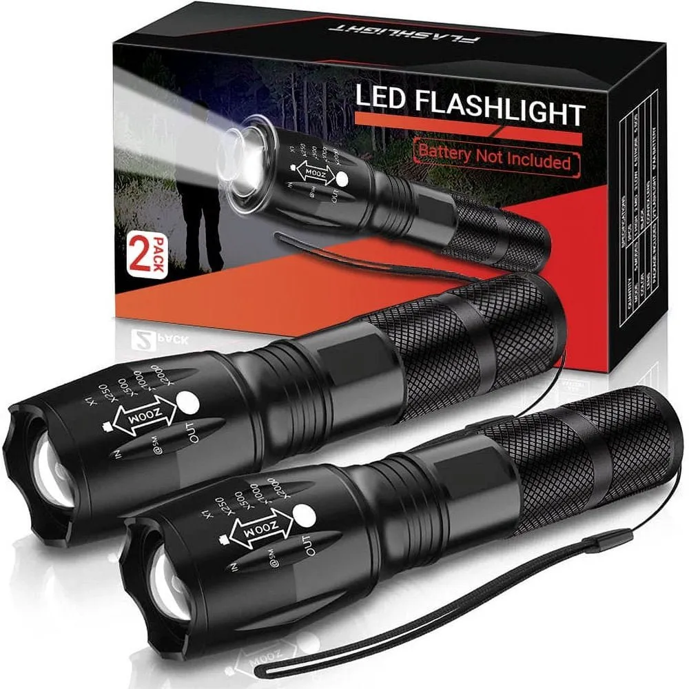 LED Flashlight, 2Pack (Battery Not Included)