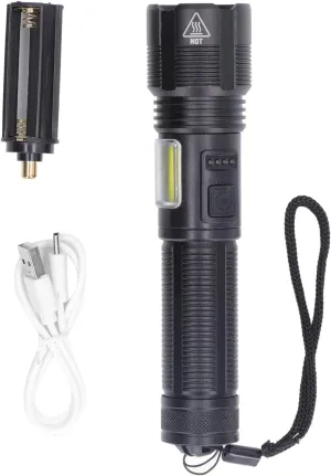 LED Flashlight USB Charging High Light IPX4 Zoomable Handheld Flash Light for Emergency Camping Hiking Biking