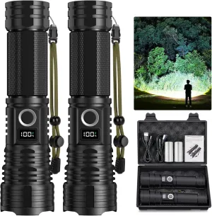 LED Flashlights High Lumens Rechargeable, 2000 Lumen Super Bright Tactical Flashlight High Powered Flash Light with 5 Modes, IPX7 Waterproof Flashlights for Home, Camping, Emergencies