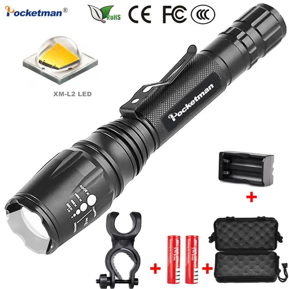LED Flashlights Torch 7000LM XM-L2 zoomable led torch For 2x18650 batteries aluminum bicycle flashlight light tactical