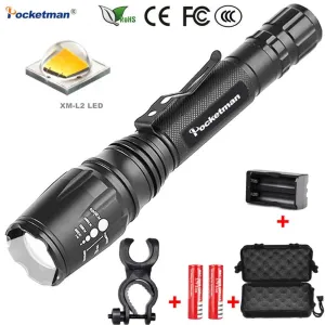 LED Flashlights Torch 7000LM XM-L2 zoomable led torch For 2x18650 batteries aluminum bicycle flashlight light tactical