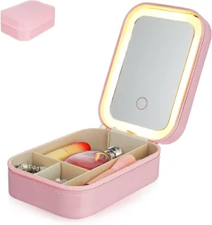 Led Makeup Mirror 3 Brightness Levels Compact Travel Makeup Case Storage for Women
