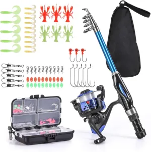 Leo Light Weight Kids Fishing Pole Telescopic Fishing Rod and Reel Combos with Full Kits Lure Case and Carry Bag for Youth Fishing and Beginner 130CM (Rod and Reel Combos with Full Kits and Carry Bag)