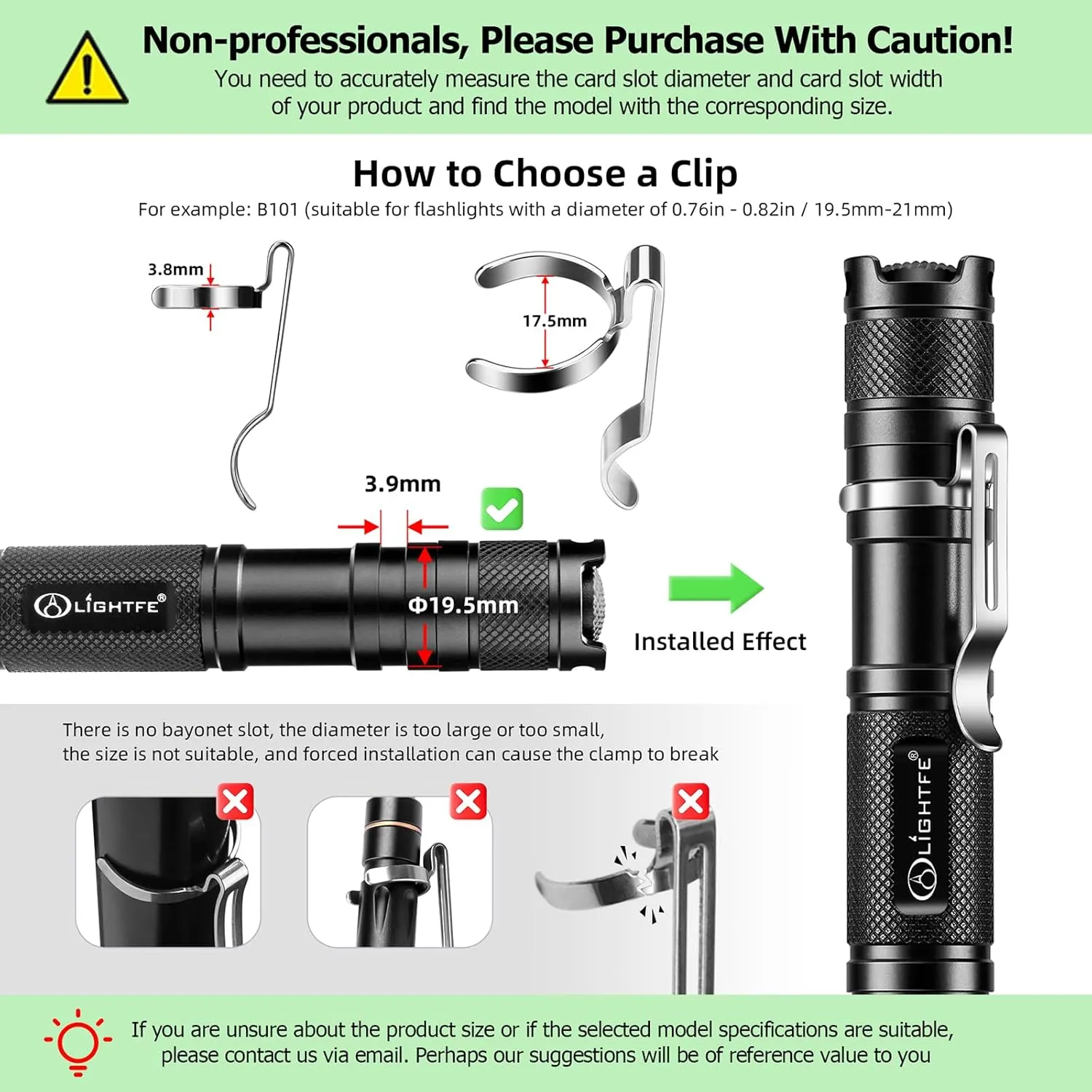 LIGHTFE 10-Pack B207 Flashlight - Stainless Steel Durable Pocket/Bag Clip