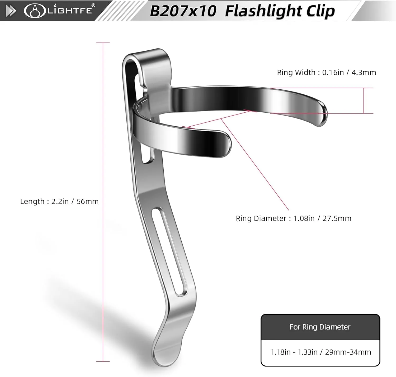 LIGHTFE 10-Pack B207 Flashlight - Stainless Steel Durable Pocket/Bag Clip