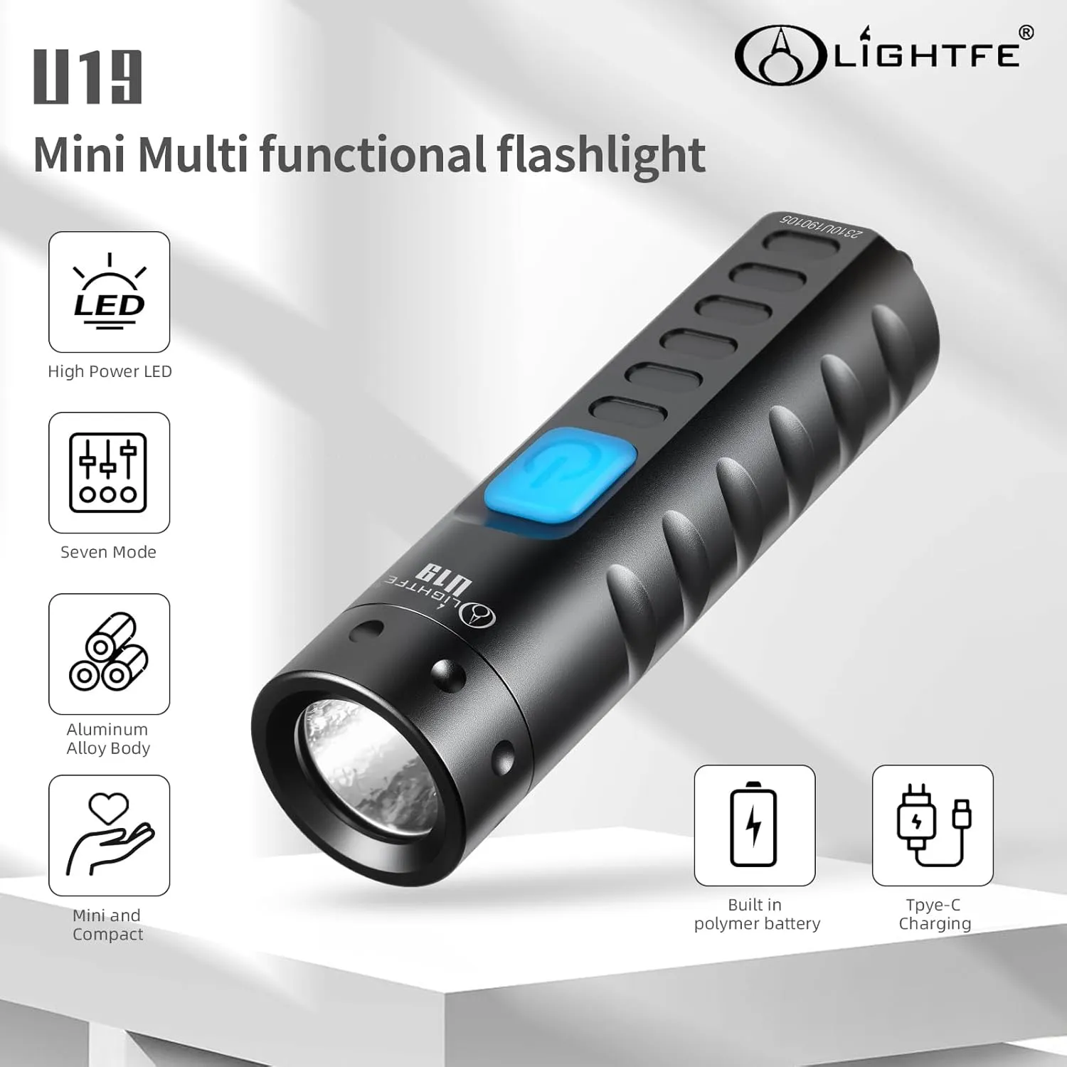 LIGHTFE U19 Super Bright Mini Keychain Flashlight | 150 Lumens | USB-C Fast Charging | Aviation Aluminum | Waterproof and Drop-Resistant | Must-Have for Emergency EDC