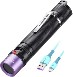 LIGHTFE UV304 UV Flashlight - High Power Ultraviolet - Rechargeable Type-C can be Used for UV Glue Curing, pet Urine Stains, ore Fluorescent Agent Detection…