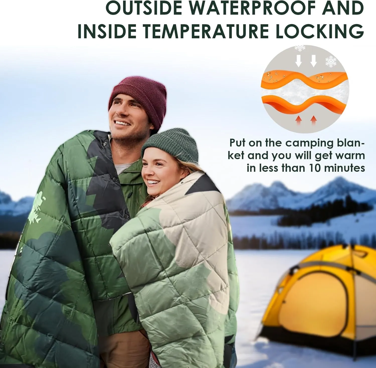 Lightweight Camping Blankets Outdoor Down Alternative Puffy Printed Camping Blanket Waterproof Large Silk Cotton Blanket Packable Warm for Trave Picnic Hiking Camping Cold Weather 78" x 55"