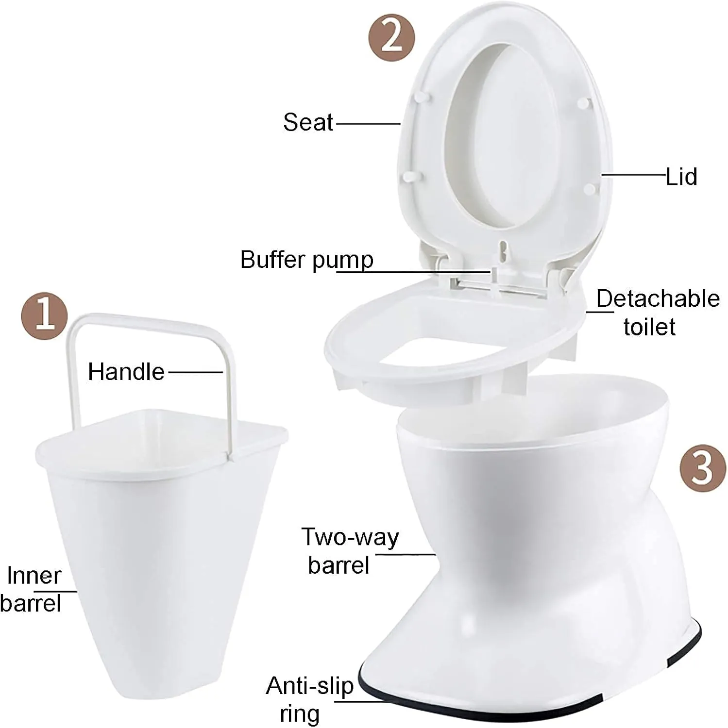 Lightweight Camping Toilet with Seat, Mobile Commode Home Toilet, for Camping Pool Caravan Picnic & Festivals,1 Hollow Bucket