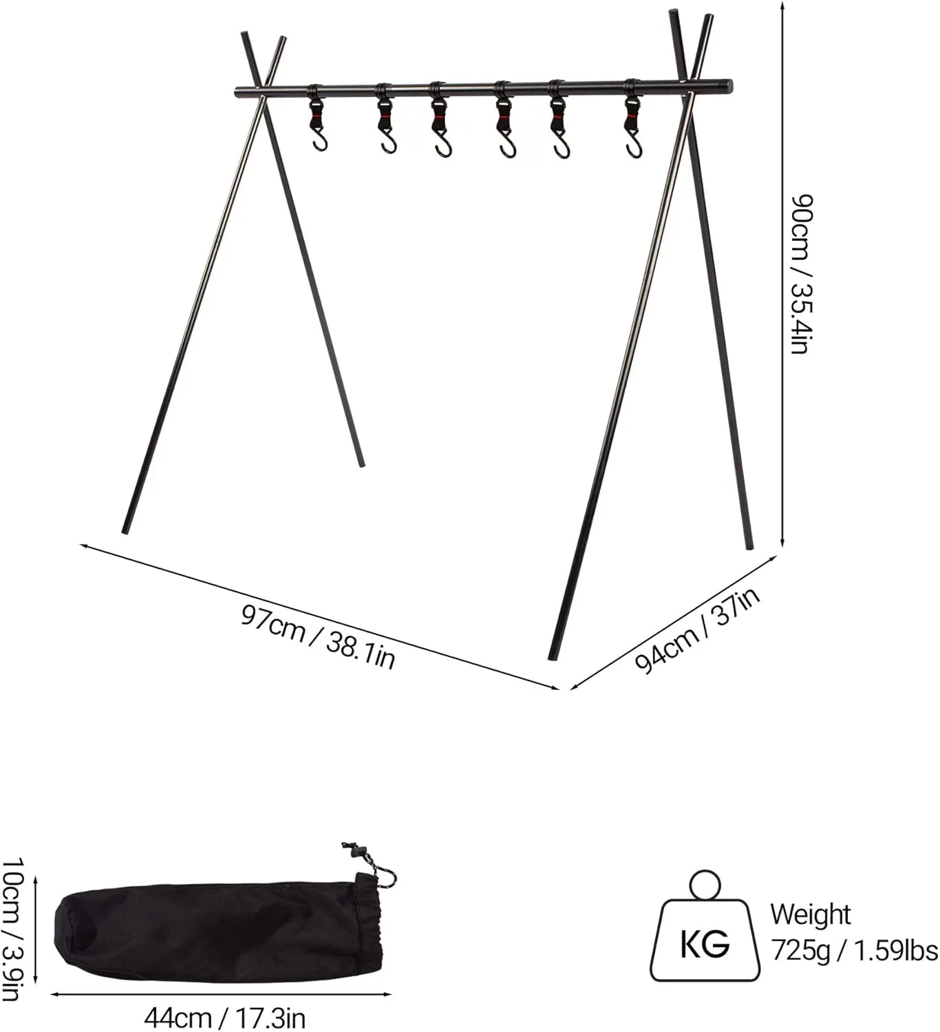 Lightweight Medium Folding Hanging Rack Travel Camping Shelf Triangle Rack Assembly Storage Picnic Rack (Large)