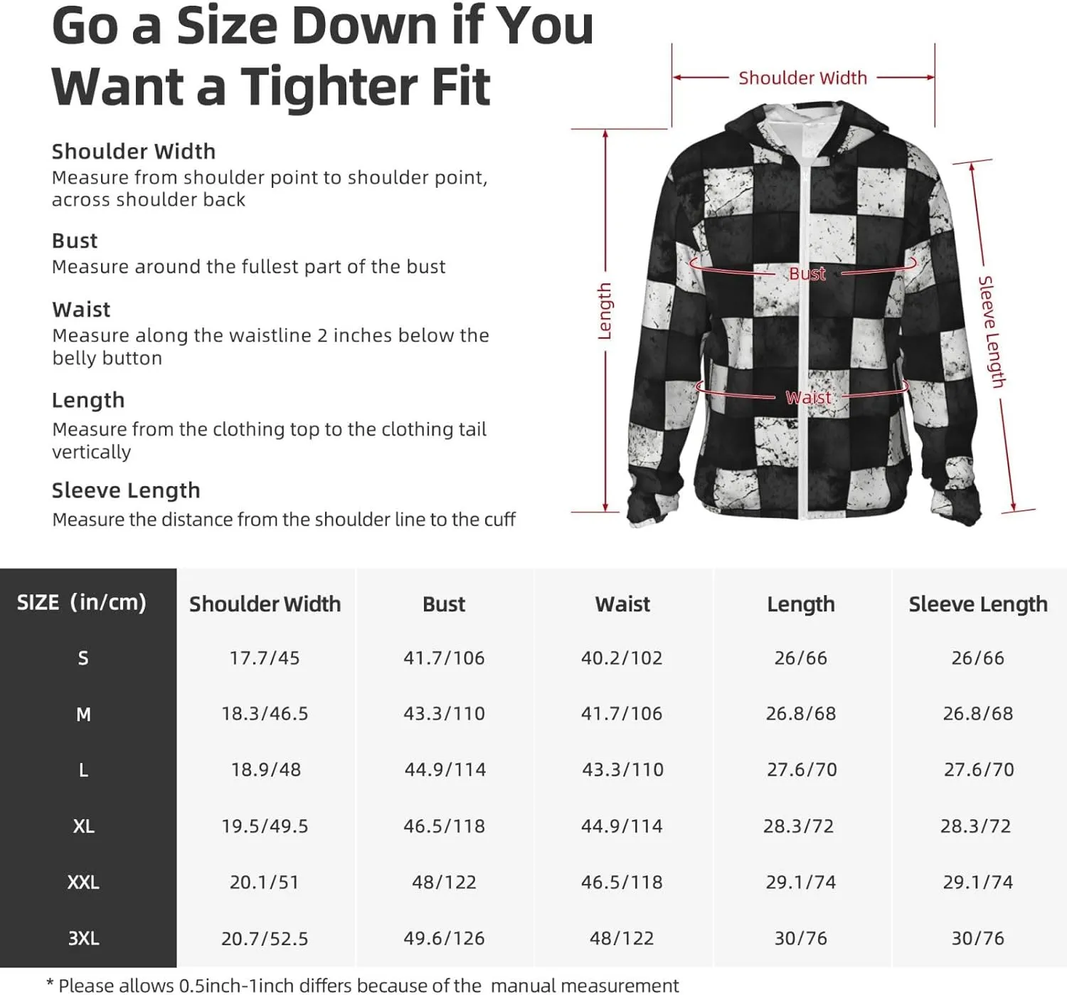 Lightweight UV Protection Sun Jacket, Black White Checkerboard Print Sportswear Hooded Sunblock Shirt for Outdoor