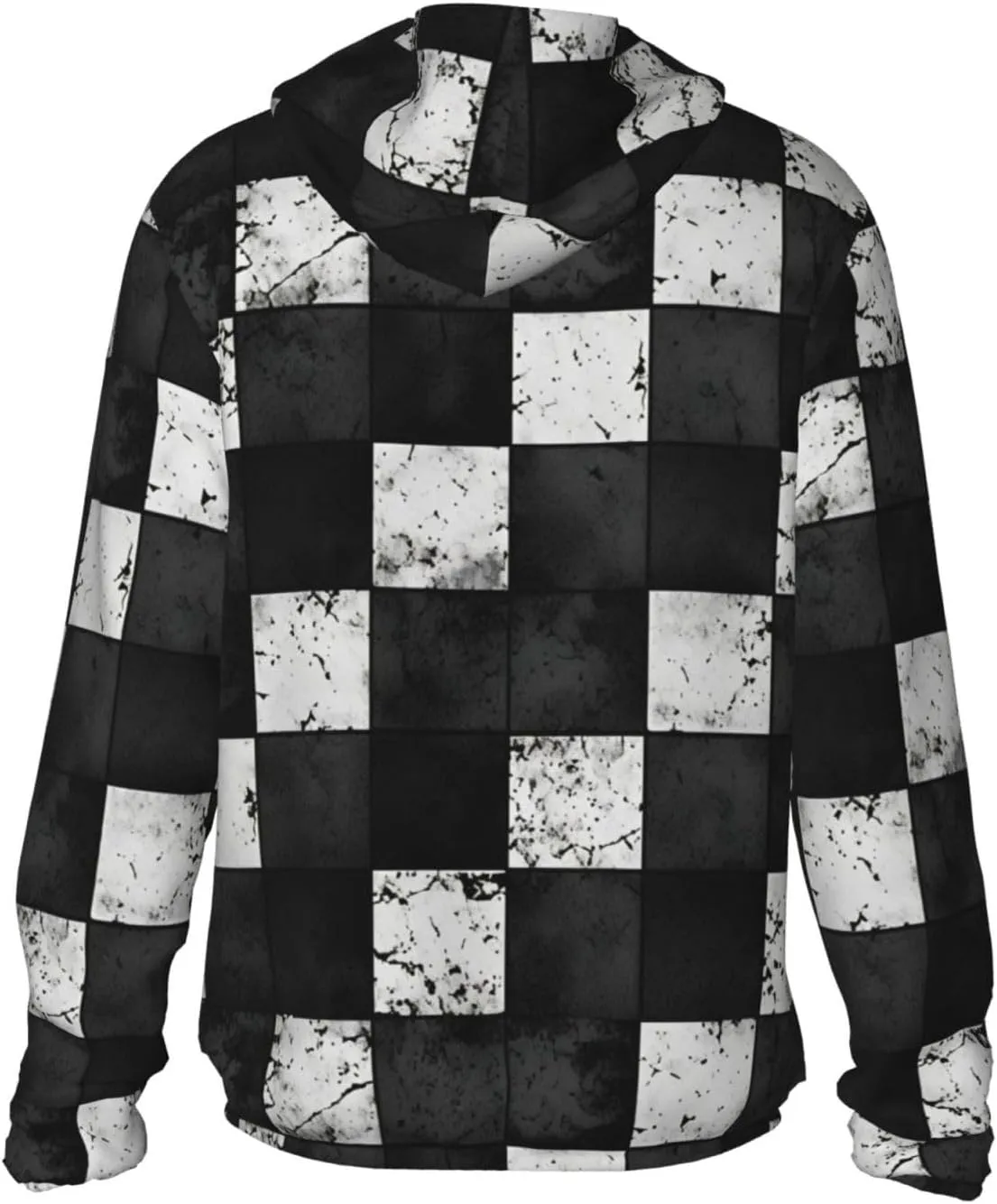 Lightweight UV Protection Sun Jacket, Black White Checkerboard Print Sportswear Hooded Sunblock Shirt for Outdoor