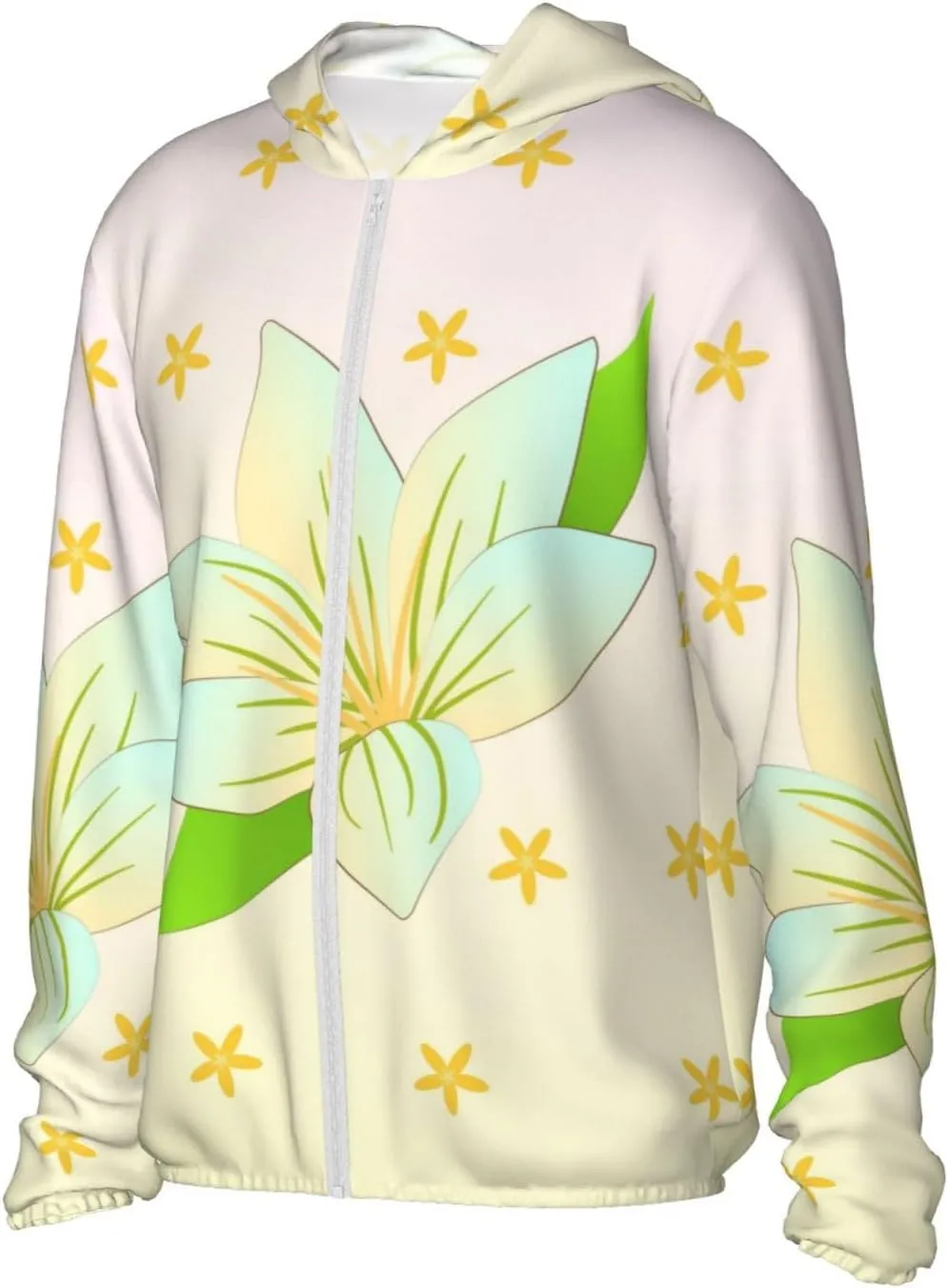 Lightweight UV Protection Sun Jacket, Blooming Daffodils Print Sportswear Hooded Sunblock Shirt for Outdoor