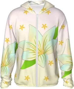 Lightweight UV Protection Sun Jacket, Blooming Daffodils Print Sportswear Hooded Sunblock Shirt for Outdoor