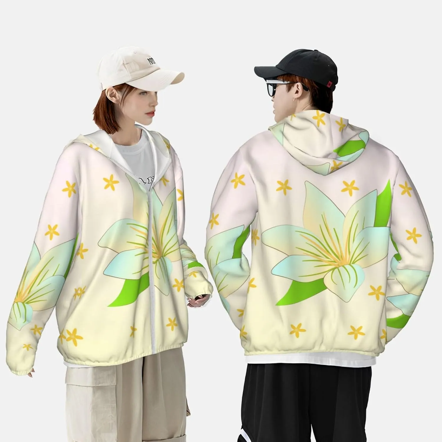 Lightweight UV Protection Sun Jacket, Blooming Daffodils Print Sportswear Hooded Sunblock Shirt for Outdoor