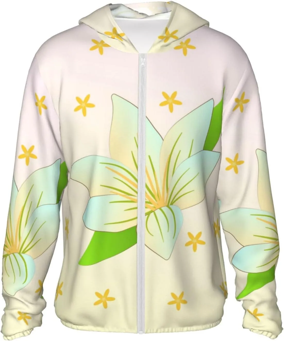 Lightweight UV Protection Sun Jacket, Blooming Daffodils Print Sportswear Hooded Sunblock Shirt for Outdoor