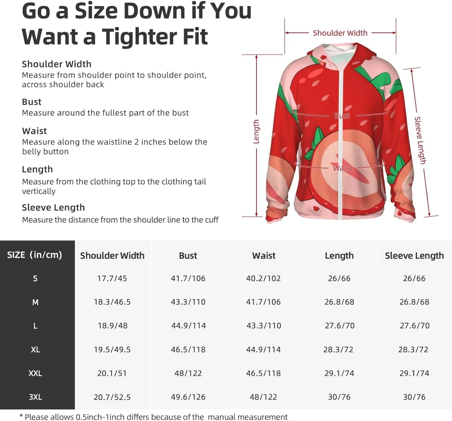 Lightweight UV Protection Sun Jacket, cartoon strawberry Print Sportswear Hooded Sunblock Shirt for Outdoor