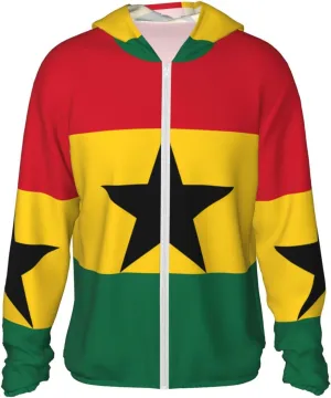 Lightweight UV Protection Sun Jacket, Flag of Ghana Print Sportswear Hooded Sunblock Shirt for Outdoor