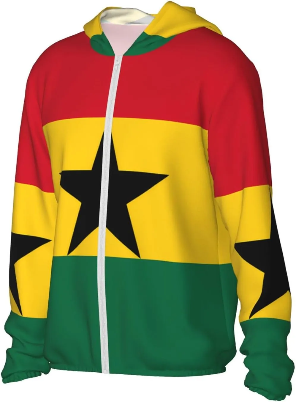 Lightweight UV Protection Sun Jacket, Flag of Ghana Print Sportswear Hooded Sunblock Shirt for Outdoor