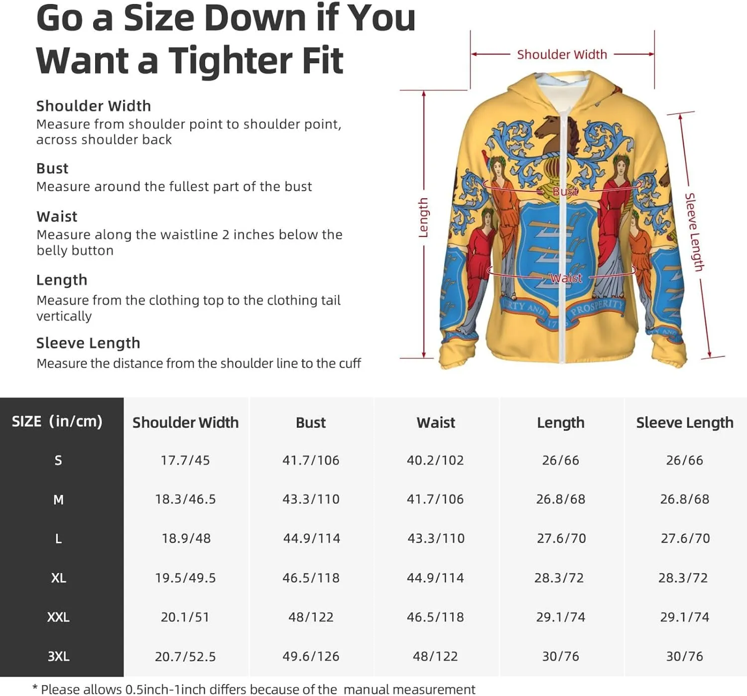 Lightweight UV Protection Sun Jacket, Flag of New Jersey Print Sportswear Hooded Sunblock Shirt for Outdoor