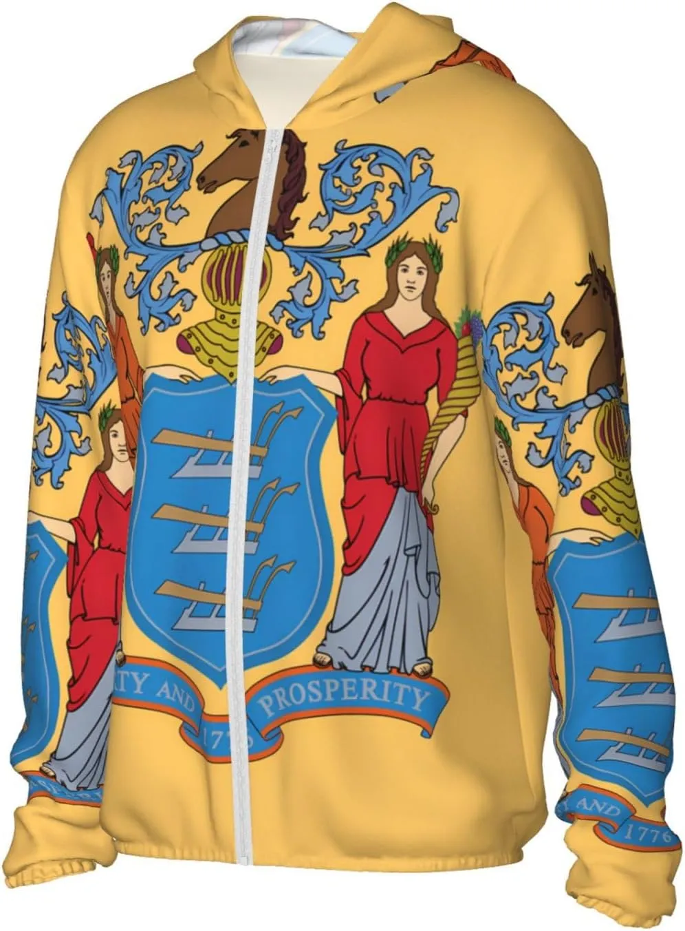Lightweight UV Protection Sun Jacket, Flag of New Jersey Print Sportswear Hooded Sunblock Shirt for Outdoor
