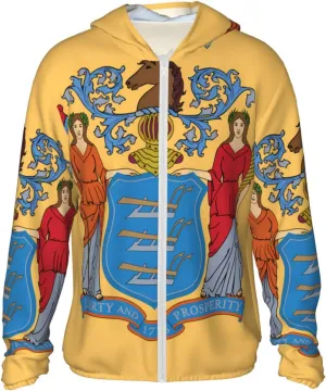 Lightweight UV Protection Sun Jacket, Flag of New Jersey Print Sportswear Hooded Sunblock Shirt for Outdoor