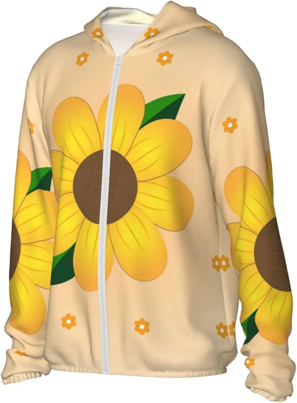 Lightweight UV Protection Sun Jacket, Golden Sunflower Print Sportswear Hooded Sunblock Shirt for Outdoor