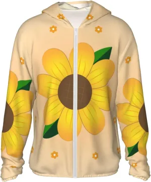 Lightweight UV Protection Sun Jacket, Golden Sunflower Print Sportswear Hooded Sunblock Shirt for Outdoor