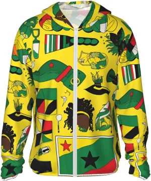 Lightweight UV Protection Sun Jacket, Jamaican Elements Print Sportswear Hooded Sunblock Shirt for Outdoor