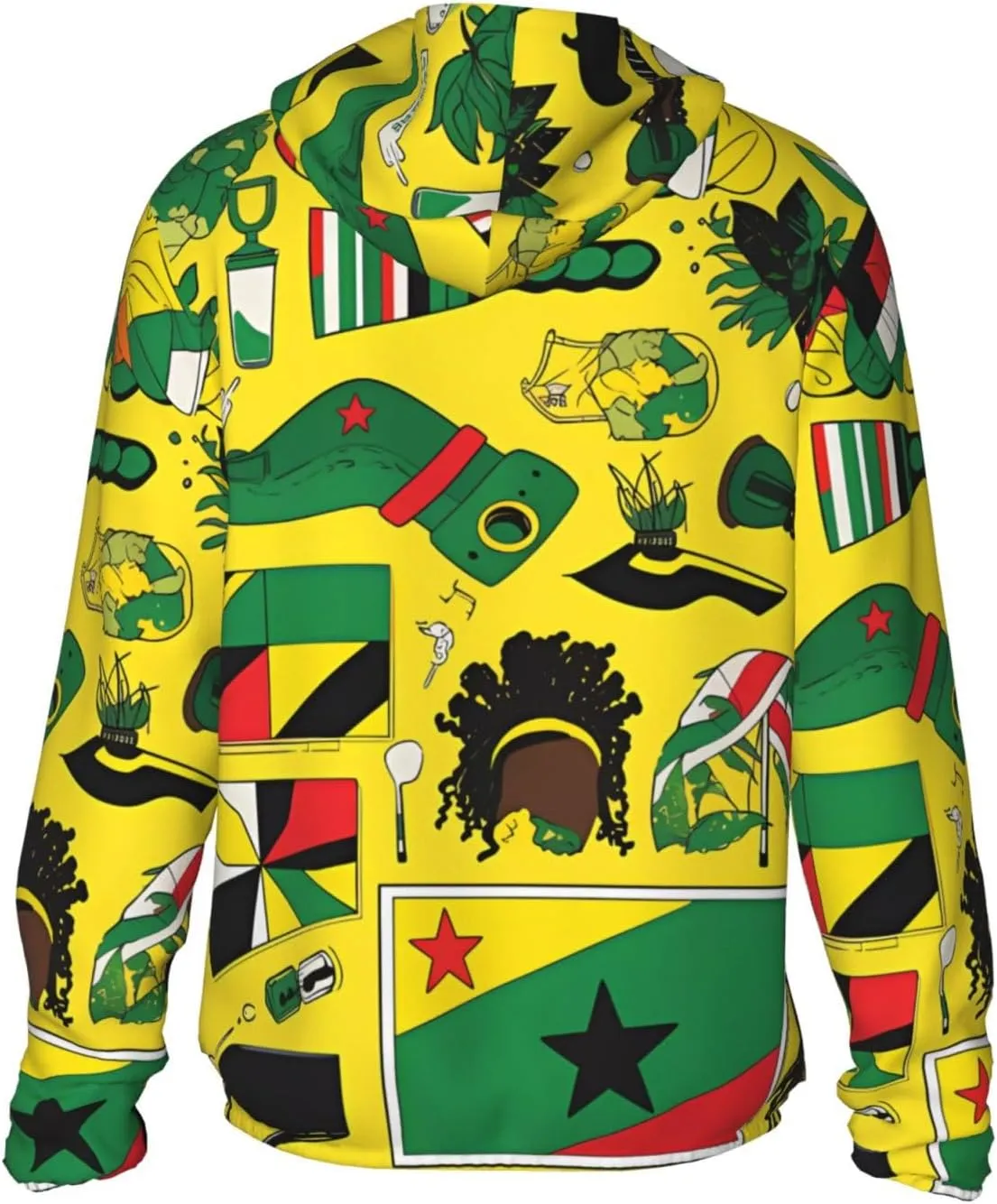 Lightweight UV Protection Sun Jacket, Jamaican Elements Print Sportswear Hooded Sunblock Shirt for Outdoor