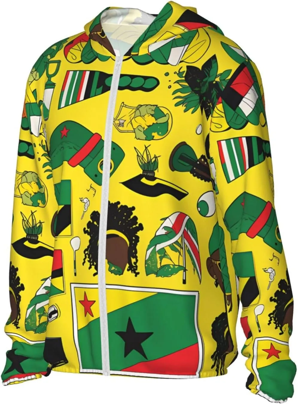 Lightweight UV Protection Sun Jacket, Jamaican Elements Print Sportswear Hooded Sunblock Shirt for Outdoor