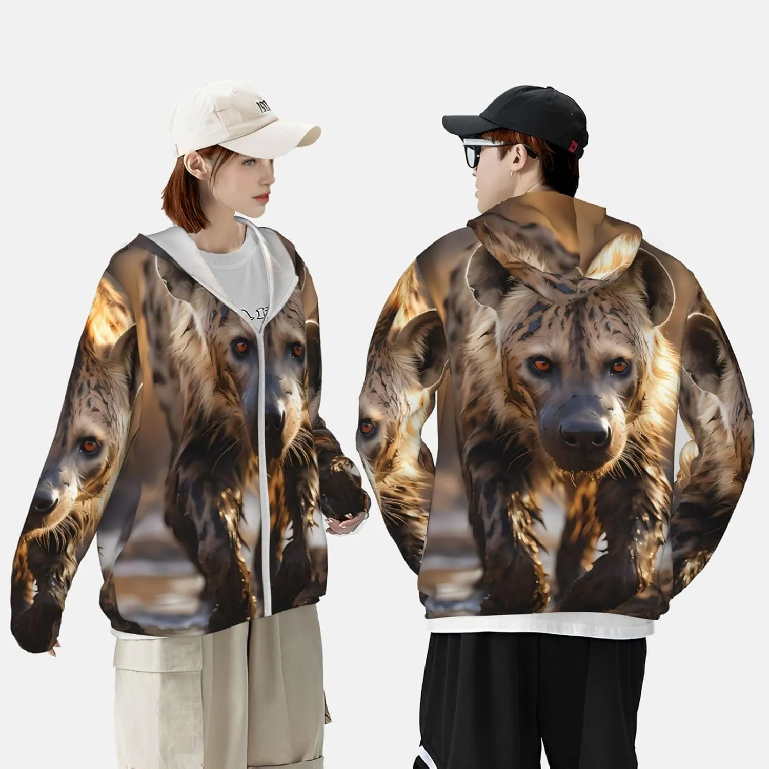 Lightweight UV Protection Sun Jacket, Lone Hyena Print Sportswear Hooded Sunblock Shirt for Outdoor