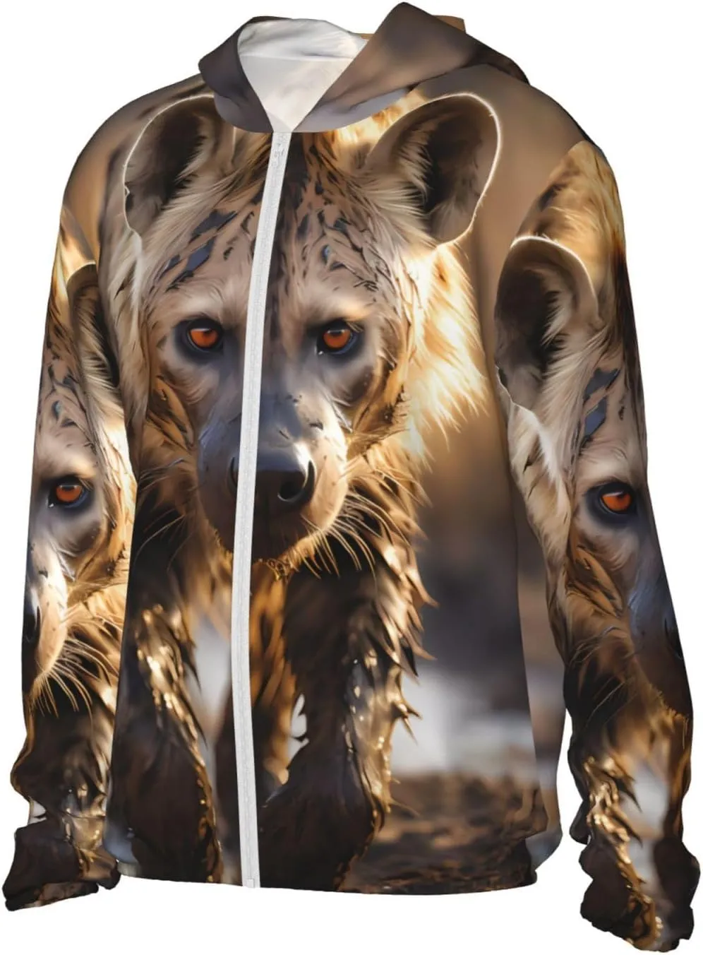Lightweight UV Protection Sun Jacket, Lone Hyena Print Sportswear Hooded Sunblock Shirt for Outdoor