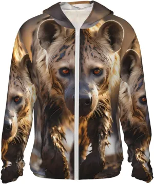 Lightweight UV Protection Sun Jacket, Lone Hyena Print Sportswear Hooded Sunblock Shirt for Outdoor