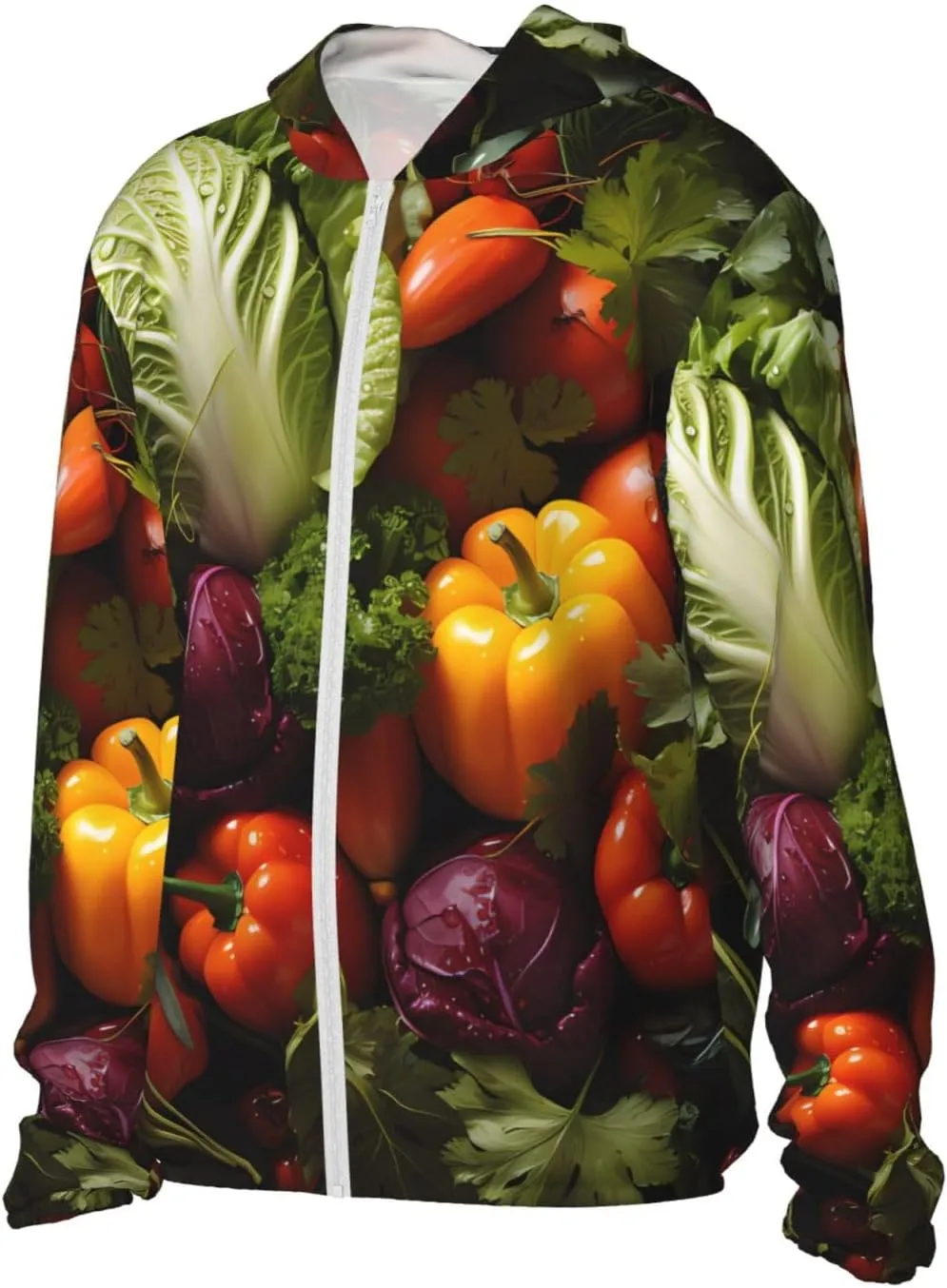 Lightweight UV Protection Sun Jacket, Lots of fresh vegetables Print Sportswear Hooded Sunblock Shirt for Outdoor