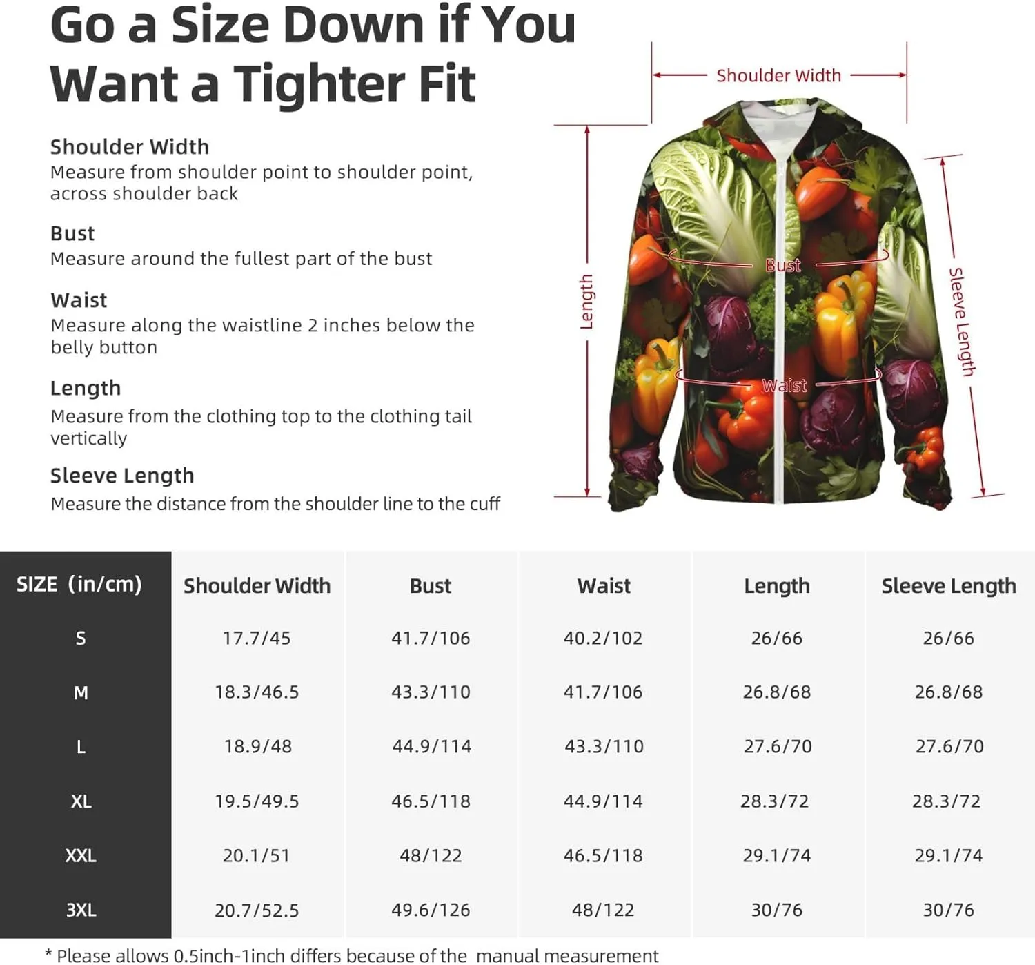 Lightweight UV Protection Sun Jacket, Lots of fresh vegetables Print Sportswear Hooded Sunblock Shirt for Outdoor