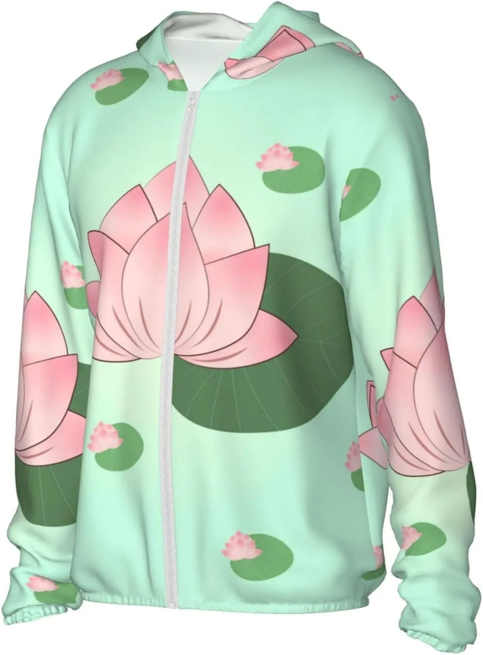Lightweight UV Protection Sun Jacket, Lotus Waiting to Bloom Print Sportswear Hooded Sunblock Shirt for Outdoor