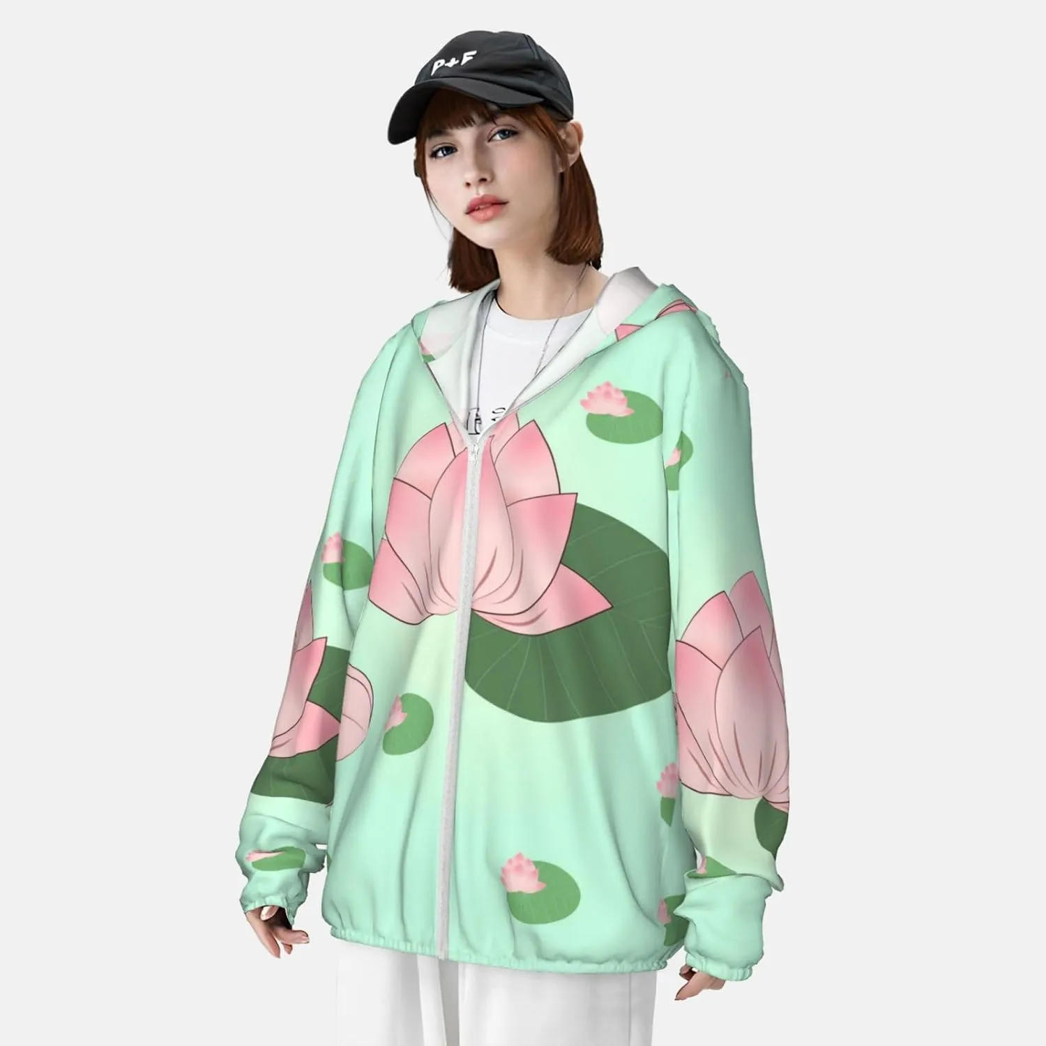 Lightweight UV Protection Sun Jacket, Lotus Waiting to Bloom Print Sportswear Hooded Sunblock Shirt for Outdoor