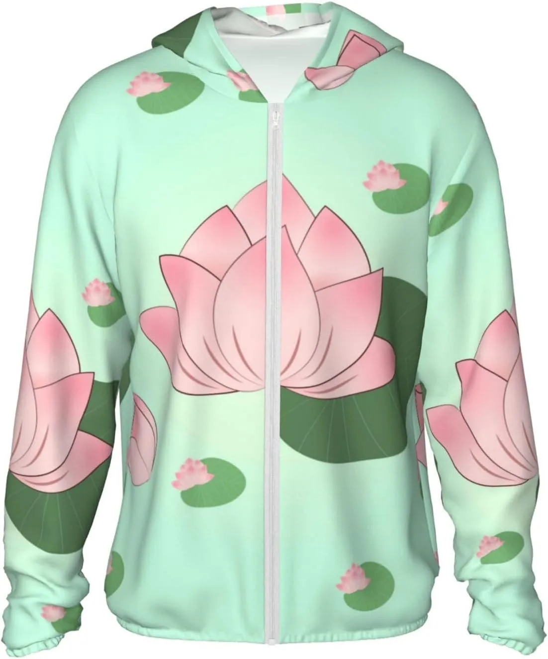 Lightweight UV Protection Sun Jacket, Lotus Waiting to Bloom Print Sportswear Hooded Sunblock Shirt for Outdoor