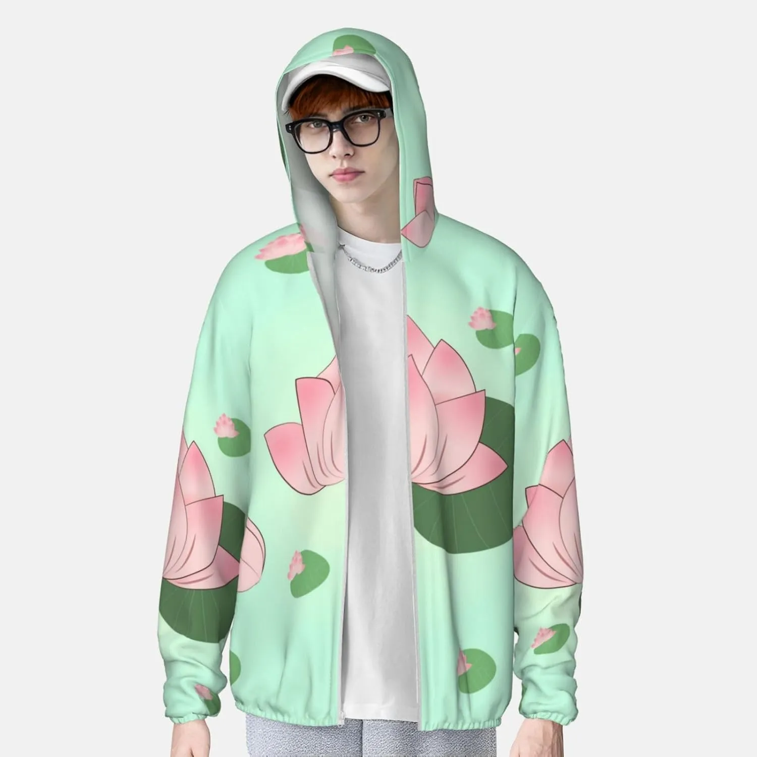Lightweight UV Protection Sun Jacket, Lotus Waiting to Bloom Print Sportswear Hooded Sunblock Shirt for Outdoor