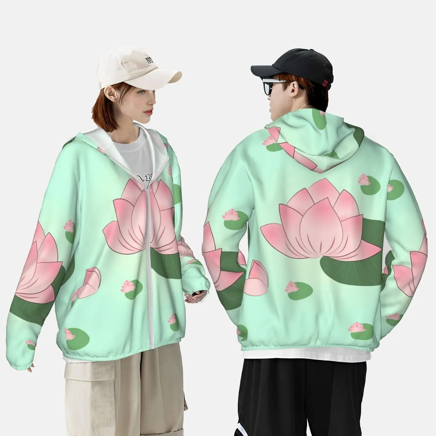 Lightweight UV Protection Sun Jacket, Lotus Waiting to Bloom Print Sportswear Hooded Sunblock Shirt for Outdoor