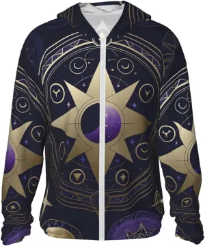 Lightweight UV Protection Sun Jacket, Mystical Symbol Pattern Print Sportswear Hooded Sunblock Shirt for Outdoor