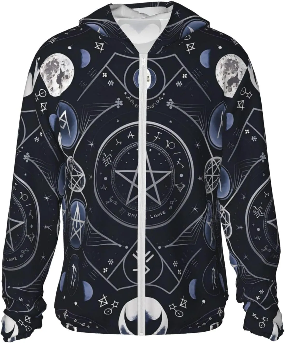 Lightweight UV Protection Sun Jacket, Mystical Symbol Words Print Sportswear Hooded Sunblock Shirt for Outdoor