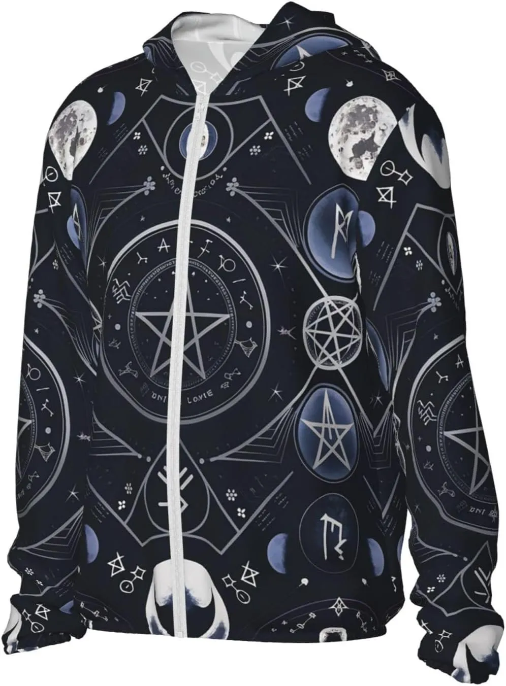 Lightweight UV Protection Sun Jacket, Mystical Symbol Words Print Sportswear Hooded Sunblock Shirt for Outdoor