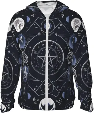 Lightweight UV Protection Sun Jacket, Mystical Symbol Words Print Sportswear Hooded Sunblock Shirt for Outdoor