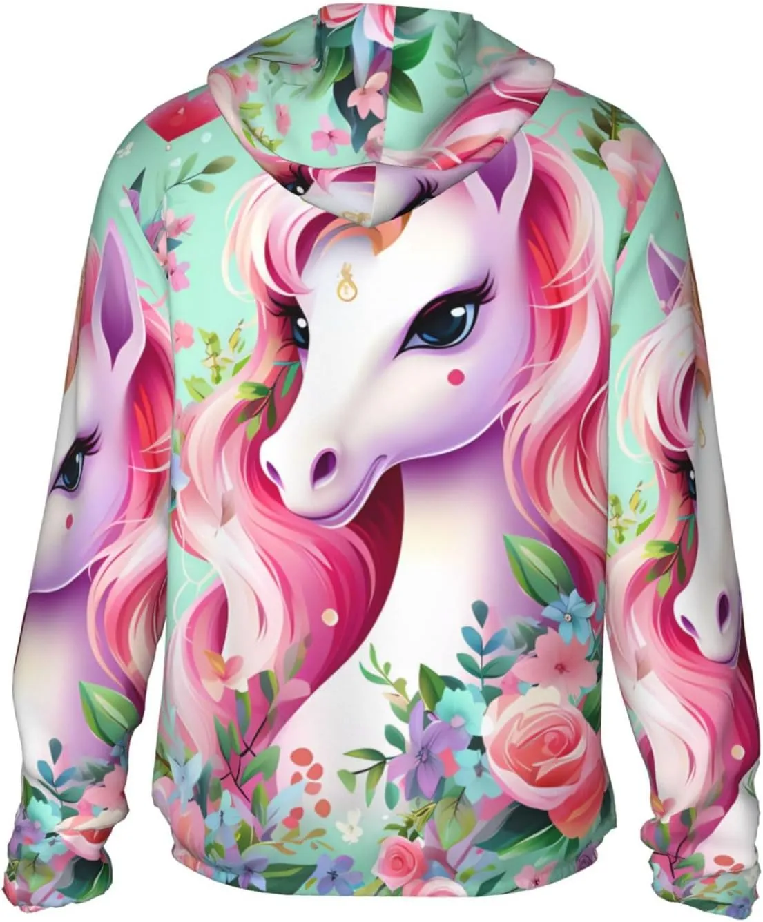 Lightweight UV Protection Sun Jacket, Pink Unicorn Print Sportswear Hooded Sunblock Shirt for Outdoor